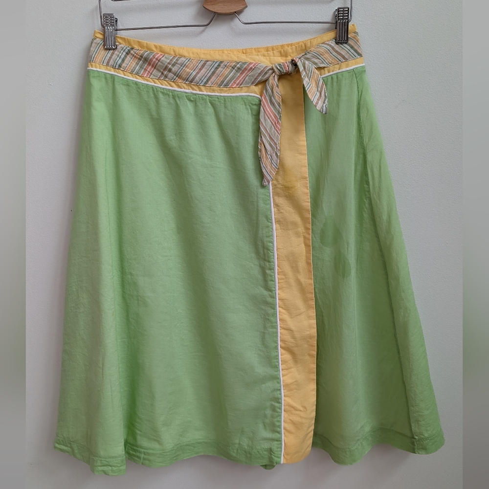 Love Life by Felice Pappas Green Wrap Skirt with Striped Waist Tie | Size 10